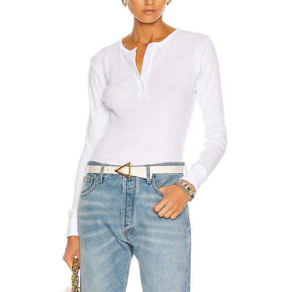 Re/Done 60'S Slim Optic White Cotton Henley Long Sleeve Top Size XS - Picture 1 of 5